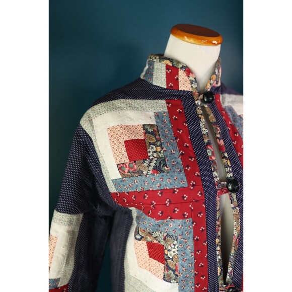 Vintage Womens Hand Made Floral Patchwork Quilt Coat Quilted Button Down Jacket - Picture 5 of 16